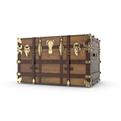 Vintage wooden chest with metal accents isolated on transparent background