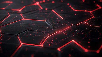 Dark futuristic honeycomb grid with glowing red lines