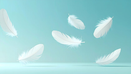Naklejka premium White Feathers Floating on a Light Blue Background