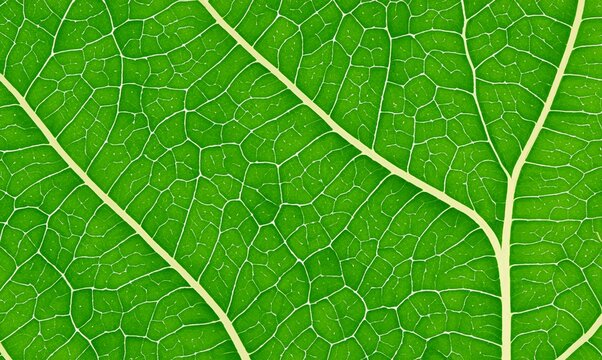 Macro close-up of vibrant green leaf veins with detailed natural texture, showcasing organic symmetry, biological structure, and intricate plant network pattern in high resolution.
