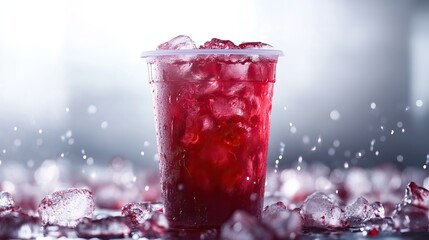 Summer simple red iced drink in plastic cup AI generated image