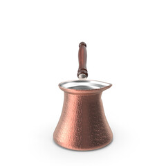 Copper Turkish coffee pot with wooden handle isolated on transparent background