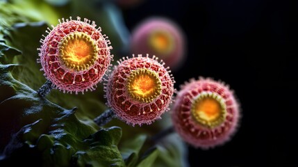 Microscopic view of virus cells infection disease spreading medical illustration viral pathogen research