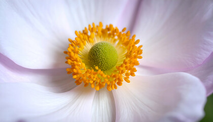 Close-Up of a Delicate White and Yellow Anemone Flower
