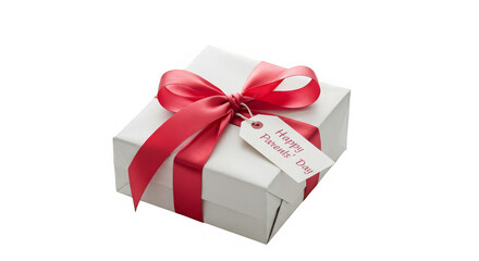 Obraz premium A white gift box, tied with a bright red ribbon, celebrates parents' day with simplicity and charm.