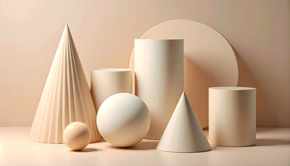 Cream Colored Geometric Shapes Minimalist Still Life