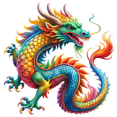 Vibrant Rainbow Dragon A Mythical Creature of Power and Majesty isolated on transparent baackground