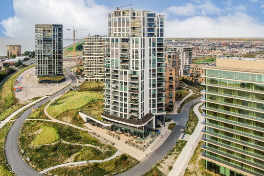 Modern Urban Apartment Complex Overlooking Cityscape
