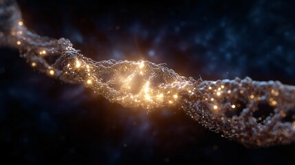 DNAの二重らせん構造が、宇宙空間のような背景の中に浮かび上がっている
