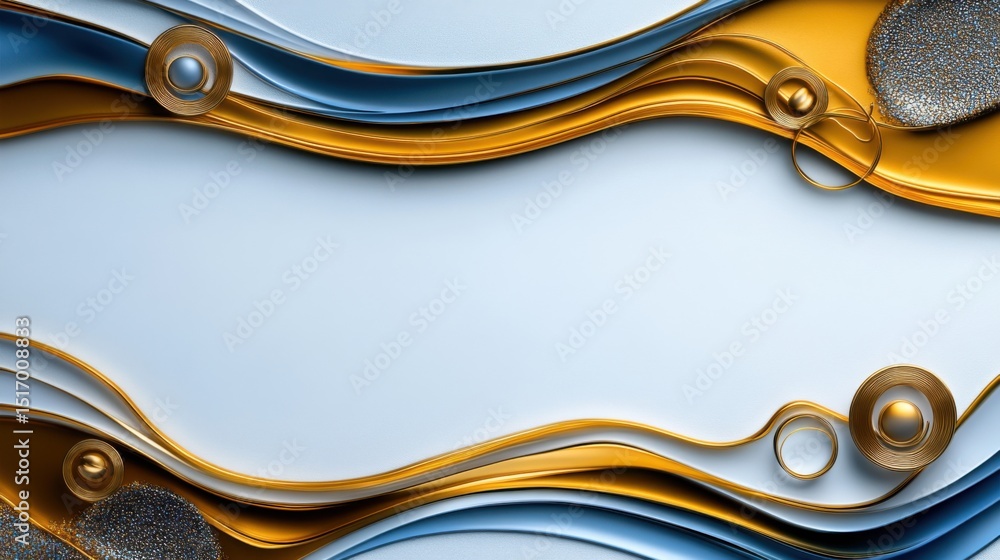 Poster curved lines in shades of gold and blue create a sophisticated abstract composition. circular metall