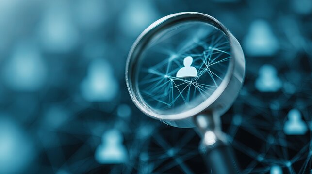 Magnifying Glass Network Connections Abstract Blue Digital Person Icon Search Technology Business Concept Background Image Illustration Design Modern Graphic web data    