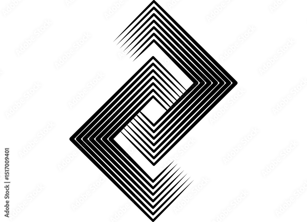 Poster modern vector pattern of intertwined rectangular shapes from parallel lines. black striped design el