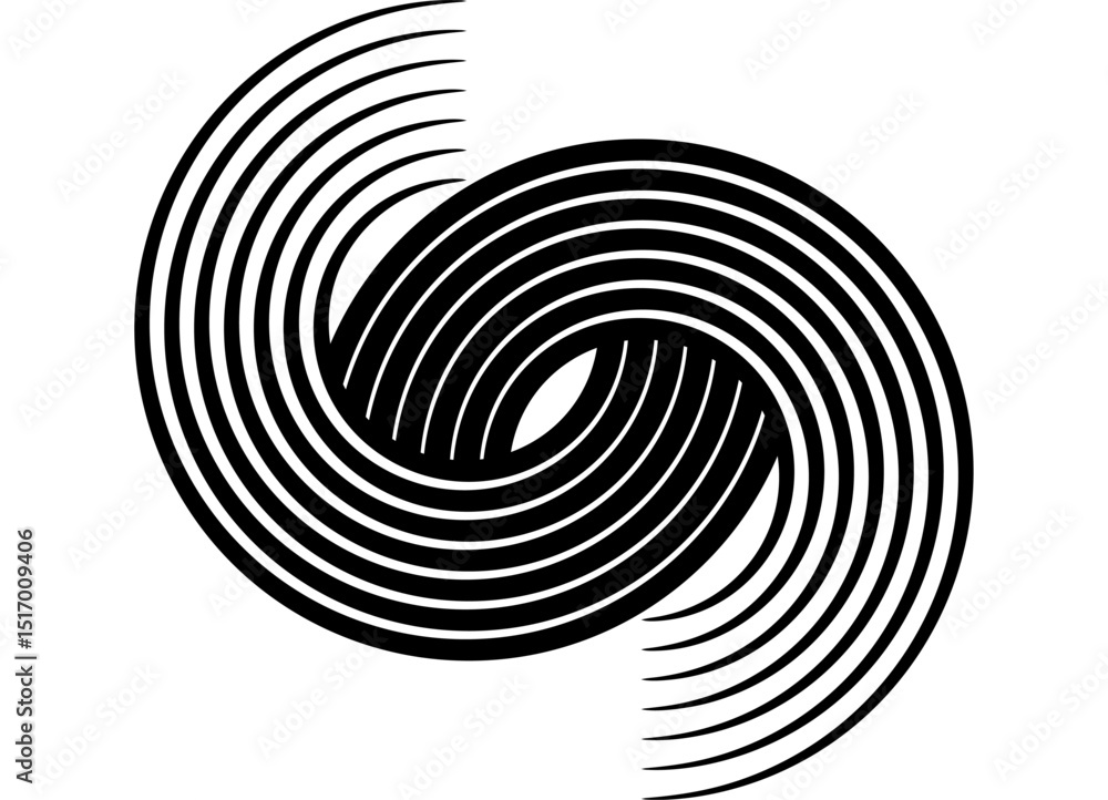 Poster sport vector pattern of round swirled parallel lines. black striped design element on white backgrou
