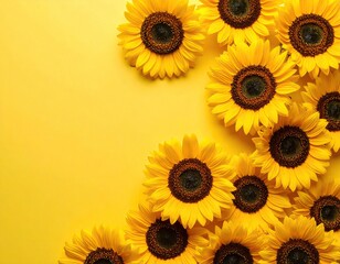 Sunflowers arranged in a yellow background
