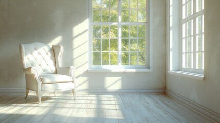 Fototapeta premium White room, armchair, sunlight