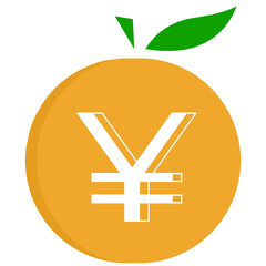Obraz premium illustration of Japanese Yen and Chinese Yuan symbol in a coin and orange.