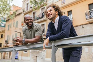 Colleagues enjoying a break outside office