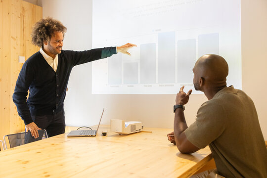 Business presentation at modern coworking in Barcelona