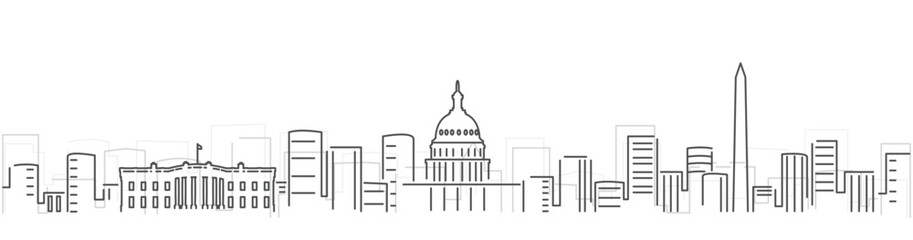 Washington Simple Dark Lines Skyline on White Background