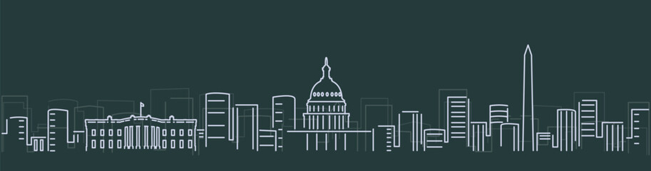 Washington Simple Lines Skyline on Dark Background