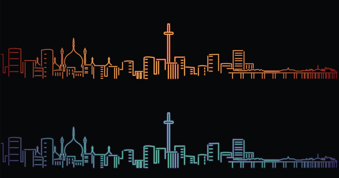 Brighton Neon Style Simple Skyline on Dark Background