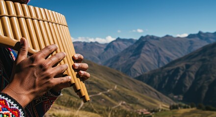 Man Playing Pan Flute in Andes Mountains Traditional Andean Music Culture and Heritage Sound of Nature Harmony