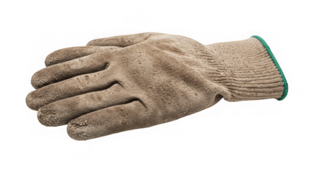 Close-up view of well-worn work gloves showcasing their textured surface and signs of heavy use