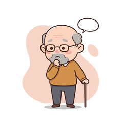 Obraz premium Senior man lost in thought while holding a cane and pondering 