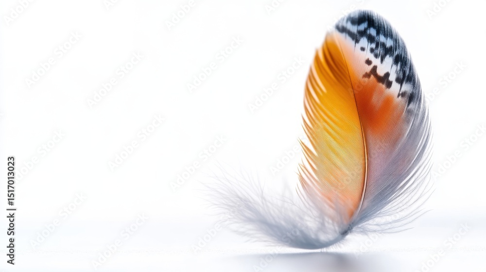 Aufkleber a delicate feather lies on a smooth surface, showcasing its vivid orange and gray hues. sunlight enh