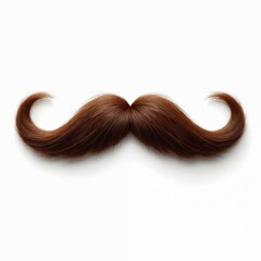 Brown handlebar mustache isolated white. Curly style for grooming, vintage classic look. Symbol masculinity, barber fashion hipster, quirky, humor, playful closeup, retro, masculine, trendy.