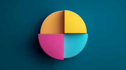 Circular graphic divided into four colorful segments: orange, yellow, pink, and teal.  Represents data visualization, segmentation, or teamwork