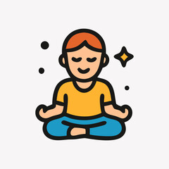 Colorful cartoon illustration of a person meditating in a lotus position, radiating calm and inner peace. Mindfulness and mental well-being concept