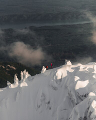 Arial footage on the mountain range in Washington state 