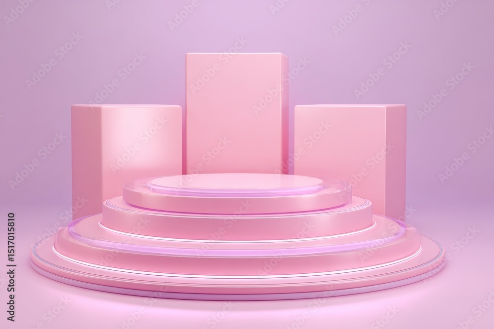 Poster the concept features a pink studio platform or podium, serving as a template for showcasing products