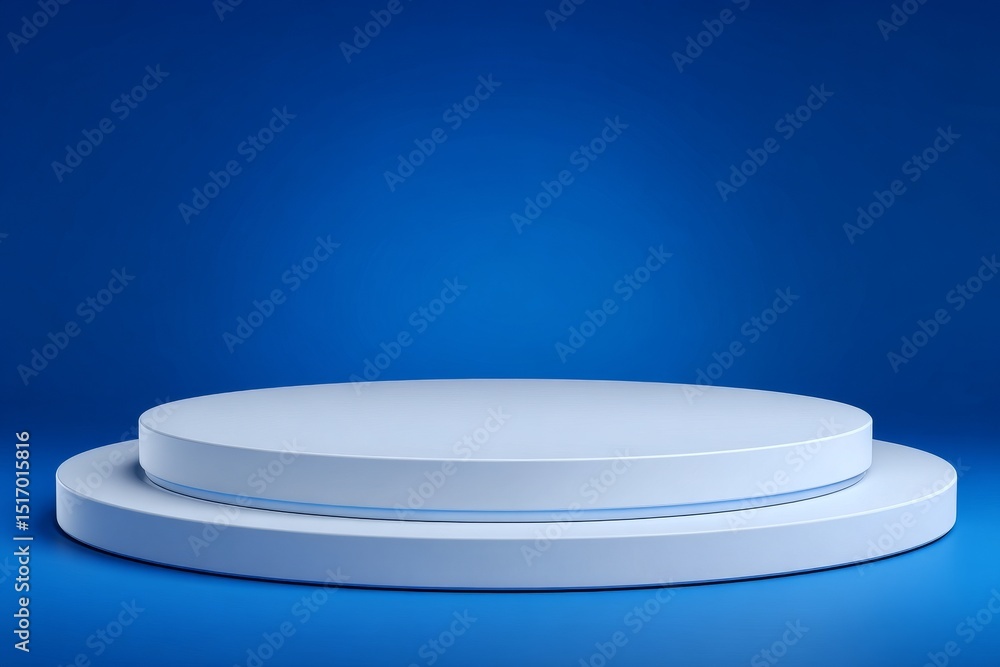 Poster a blank light blue background and a display stand or shelf in a studio setting for showcasing christ