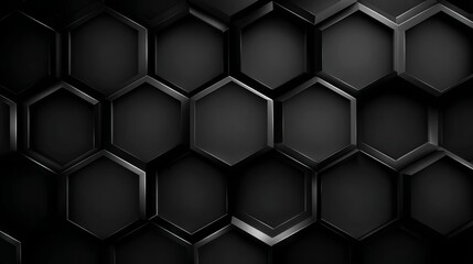 Naklejka premium A futuristic pattern of black hexagons serves as a digital technology or honeycomb style abstract background with a dark geometric backdrop, created through 3D rendering