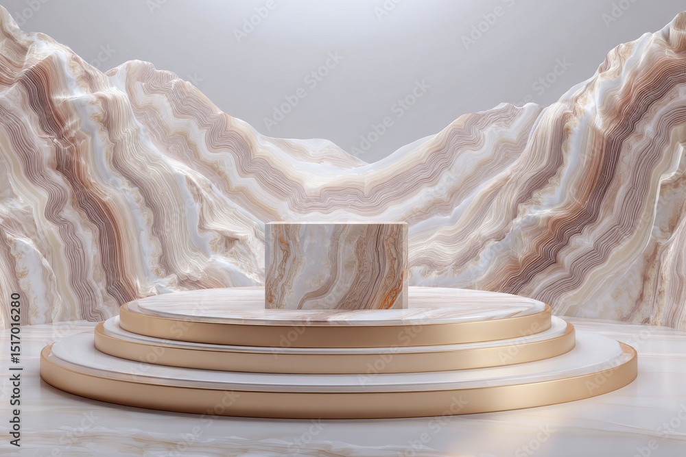 Poster the concept of presentation is highlighted through a 3d rendering of a marble pedestal or product di