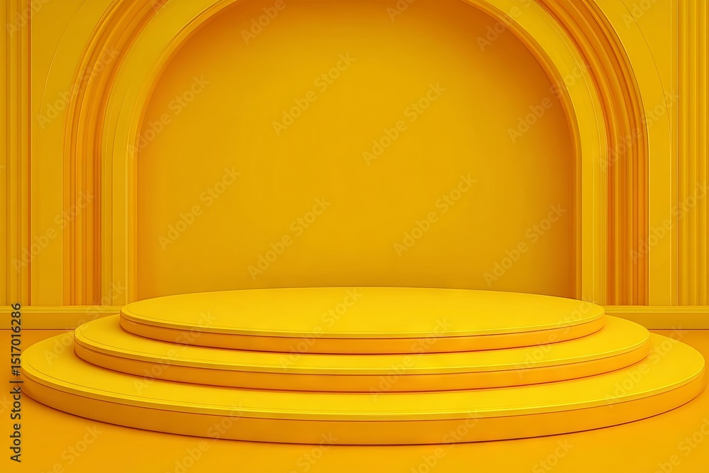 Poster interior design of an empty room or a yellow pedestal on a vivid background with a blank stand for p