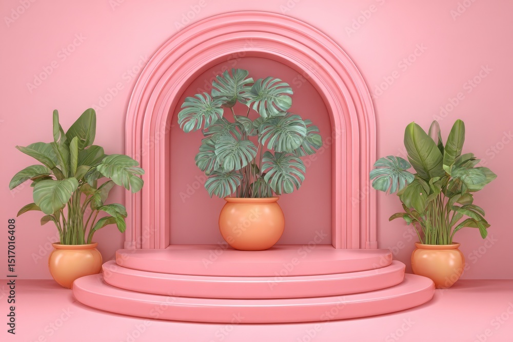 Poster this realistic 3d render depicts a blank and clean room with a studio backdrop that has an abstract 