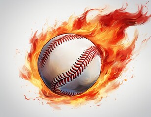 baseball on fire white background