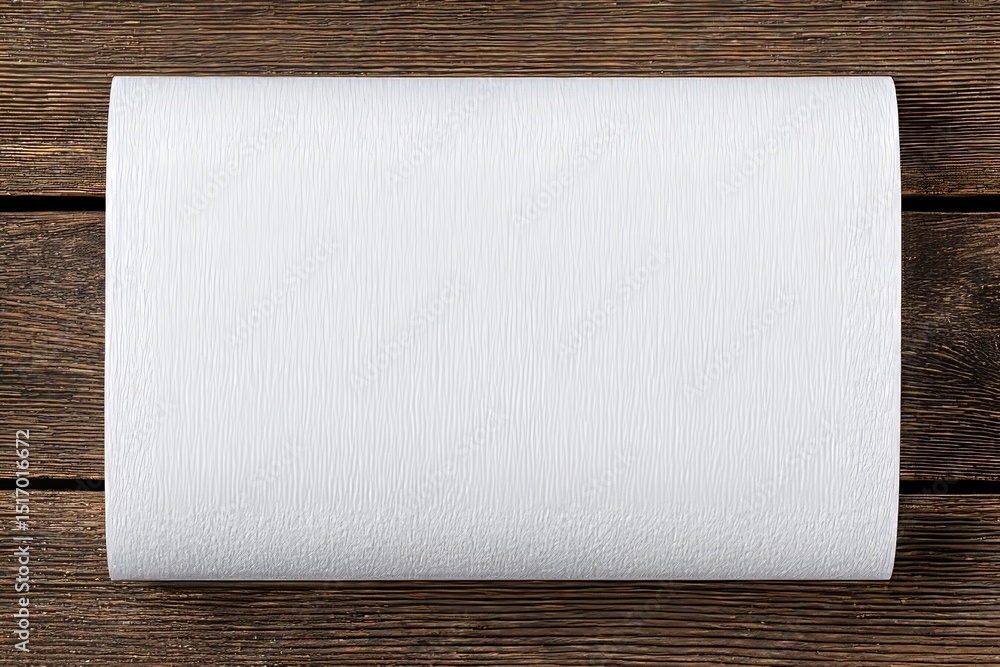 Poster a roll of paper is placed on a wooden table, serving as a backdrop for an engineer's blueprint used 