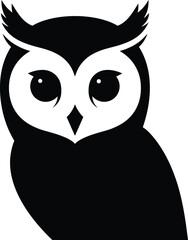 Minimalist Owl Head Silhouette - Clean Black Vector Bird Design