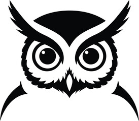 Minimalist Owl Head Silhouette - Clean Black Vector Bird Design