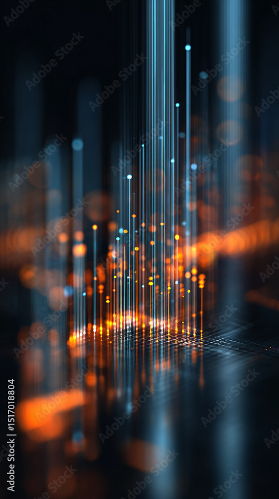 Poster abstract image of glowing lines and points, creating a dynamic and technological aesthetic, symboliz