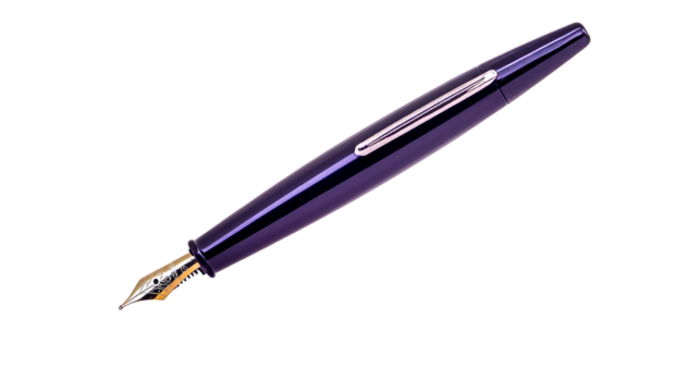 Elegant purple fountain pen with gold nib, cut out transparent - Powered by Adobe