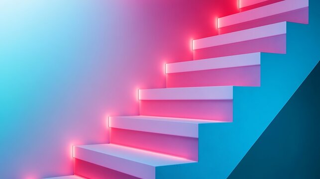 Neon stairs in a modern home