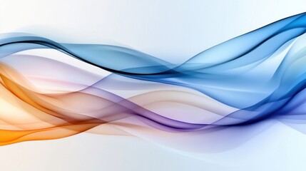 Fototapeta premium Soft, flowing waves in shades of blue, orange, and purple blend seamlessly on a light background, creating a calming and artistic atmosphere ideal for design inspiration.