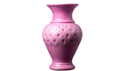 Elegant pink patterned vase, studio isolated, cut out transparent