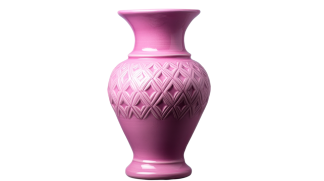 Elegant pink patterned vase, studio isolated, cut out transparent