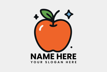 Vibrant red apple fruit icon with a green leaf and sparkling effect. Fruit concept